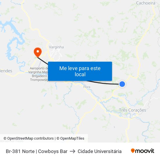 Br-381 Norte | Cowboys Bar to Cidade Universitária map