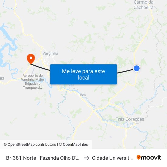Br-381 Norte | Fazenda Olho D’Água to Cidade Universitária map