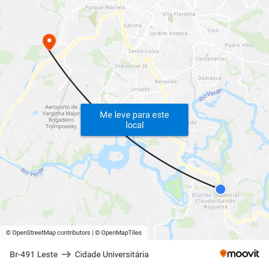 Br-491 Leste to Cidade Universitária map