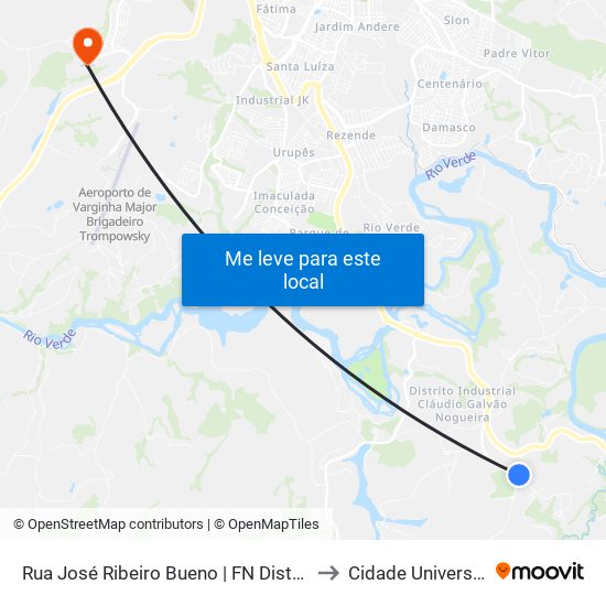 Rua José Ribeiro Bueno | FN Distribuidora to Cidade Universitária map