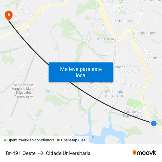 Br-491 Oeste to Cidade Universitária map