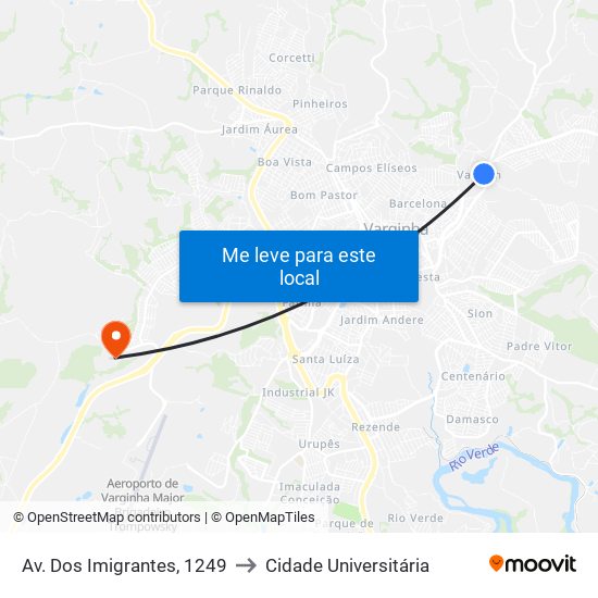 Av. Dos Imigrantes, 1249 to Cidade Universitária map