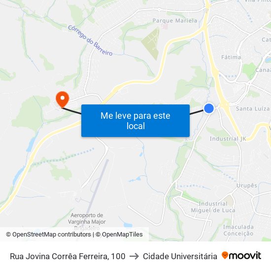 Rua Jovina Corrêa Ferreira, 100 to Cidade Universitária map