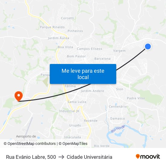 Rua Evânio Labre, 500 to Cidade Universitária map