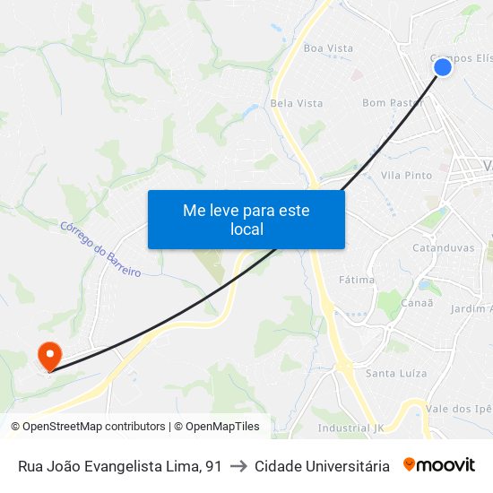 Rua João Evangelista Lima, 91 to Cidade Universitária map