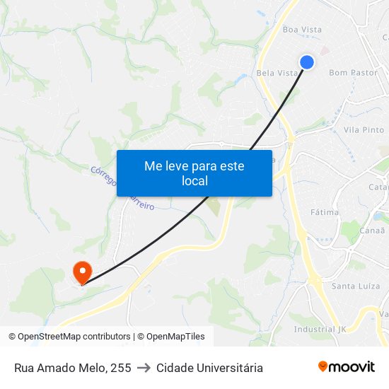Rua Amado Melo, 255 to Cidade Universitária map