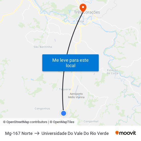 Mg-167 Norte to Universidade Do Vale Do Rio Verde map