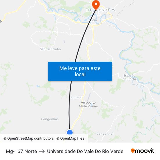 Mg-167 Norte to Universidade Do Vale Do Rio Verde map