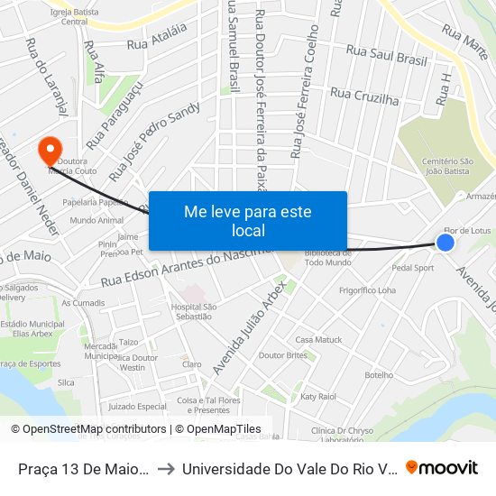 Praça 13 De Maio, 40 to Universidade Do Vale Do Rio Verde map