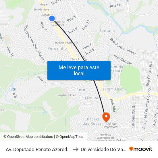 Av. Deputado Renato Azeredo, 1400 | Polícia Civil to Universidade Do Vale Do Rio Verde map