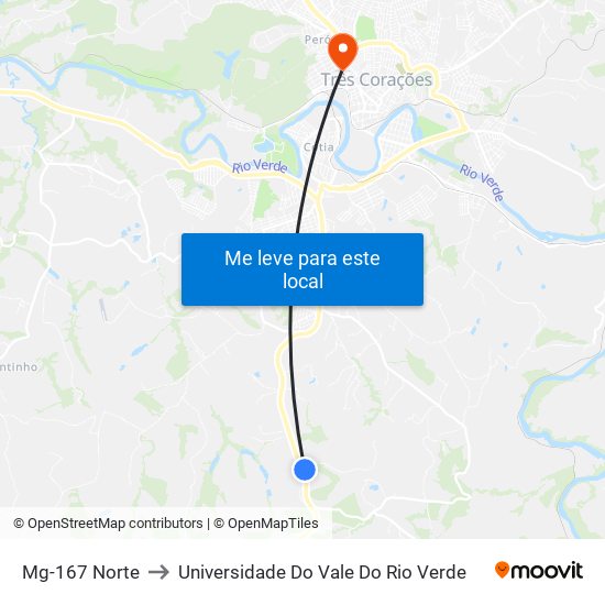 Mg-167 Norte to Universidade Do Vale Do Rio Verde map