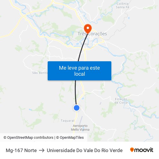 Mg-167 Norte to Universidade Do Vale Do Rio Verde map