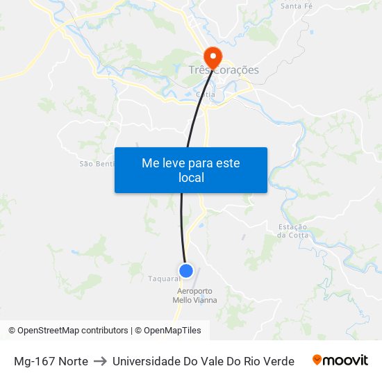 Mg-167 Norte to Universidade Do Vale Do Rio Verde map