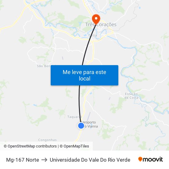 Mg-167 Norte to Universidade Do Vale Do Rio Verde map