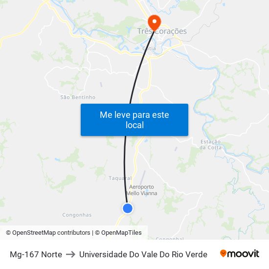 Mg-167 Norte to Universidade Do Vale Do Rio Verde map