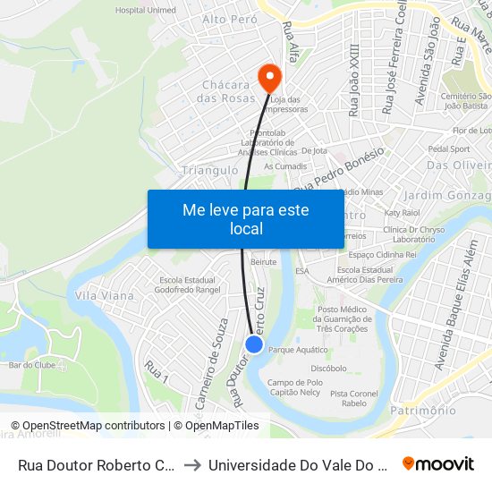 Rua Doutor Roberto Cruz, 445 to Universidade Do Vale Do Rio Verde map