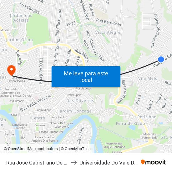 Rua José Capistrano De Souza, 1225 to Universidade Do Vale Do Rio Verde map