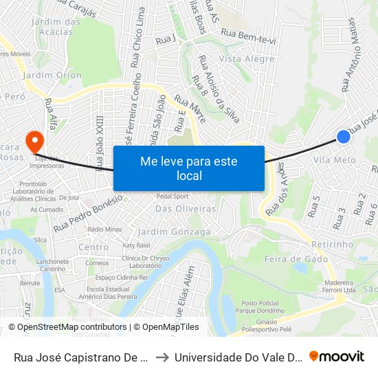 Rua José Capistrano De Souza, 1030 to Universidade Do Vale Do Rio Verde map