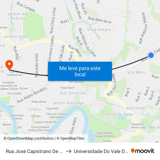 Rua José Capistrano De Souza, 1280 to Universidade Do Vale Do Rio Verde map