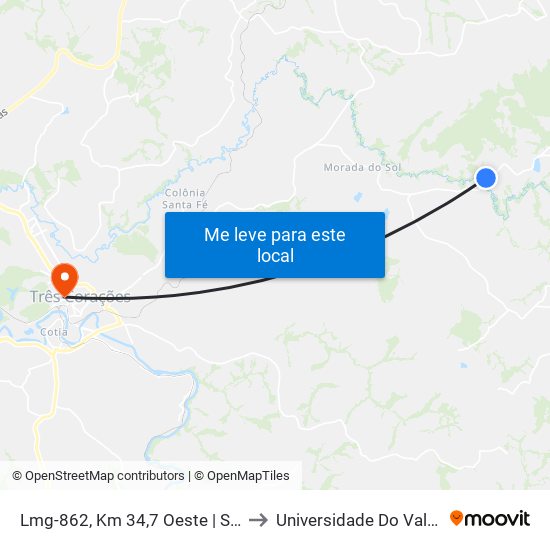 Lmg-862, Km 34,7 Oeste | Sítio Santa Edwiges to Universidade Do Vale Do Rio Verde map