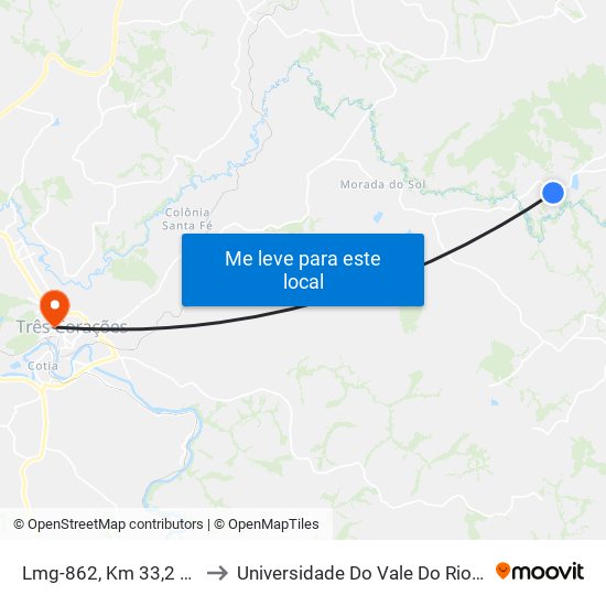 Lmg-862, Km 33,2 Leste to Universidade Do Vale Do Rio Verde map