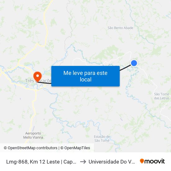 Lmg-868, Km 12 Leste | Capela Da Sagrada Família to Universidade Do Vale Do Rio Verde map