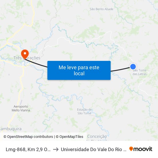 Lmg-868, Km 2,9 Oeste to Universidade Do Vale Do Rio Verde map
