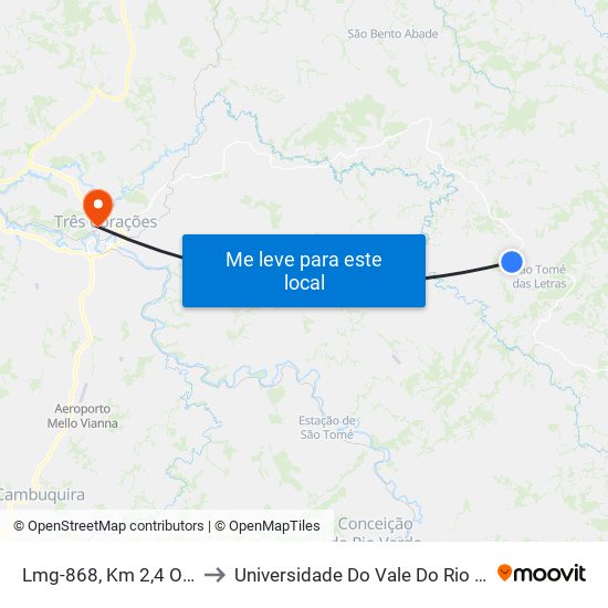Lmg-868, Km 2,4 Oeste to Universidade Do Vale Do Rio Verde map