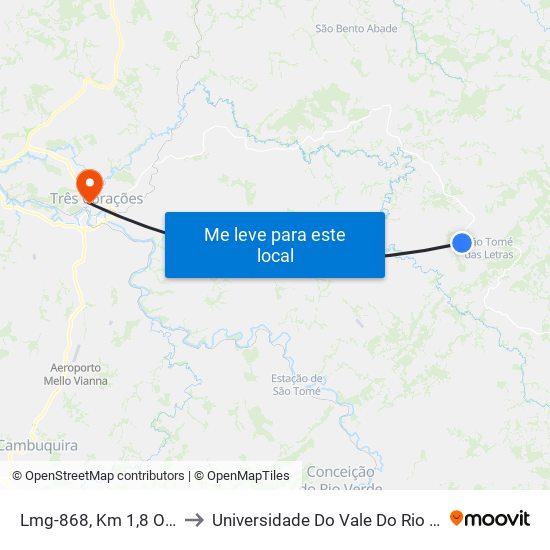 Lmg-868, Km 1,8 Oeste to Universidade Do Vale Do Rio Verde map