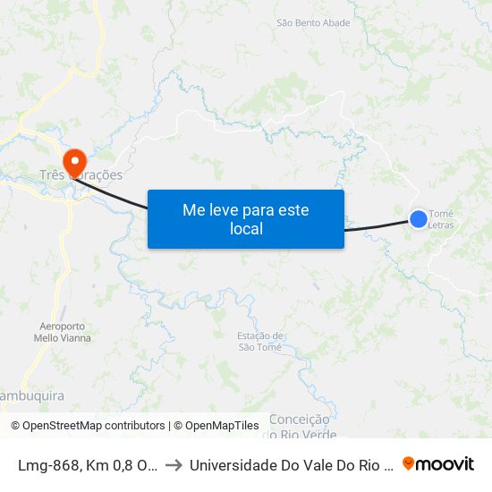 Lmg-868, Km 0,8 Oeste to Universidade Do Vale Do Rio Verde map