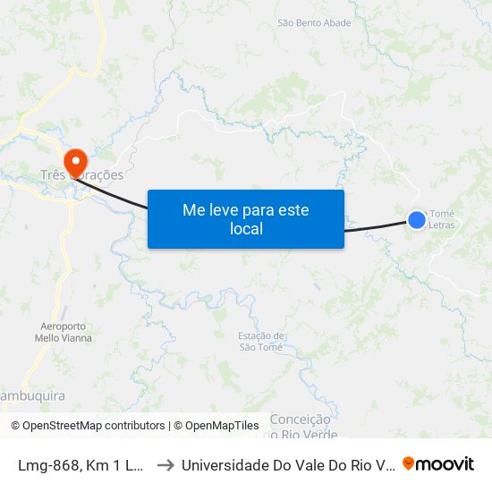Lmg-868, Km 1 Leste to Universidade Do Vale Do Rio Verde map