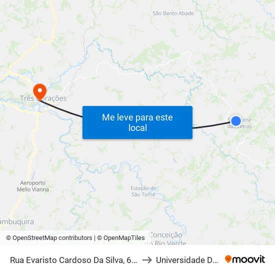Rua Evaristo Cardoso Da Silva, 600 | Portal De São Thomé Das Letras to Universidade Do Vale Do Rio Verde map