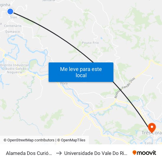 Alameda Dos Curiós, 905 to Universidade Do Vale Do Rio Verde map