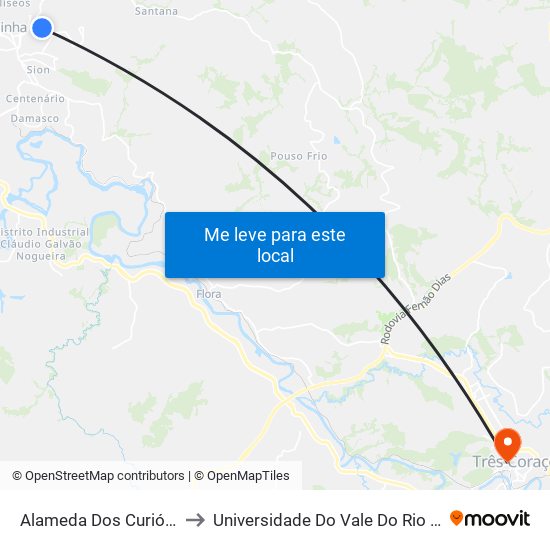 Alameda Dos Curiós, 15 to Universidade Do Vale Do Rio Verde map