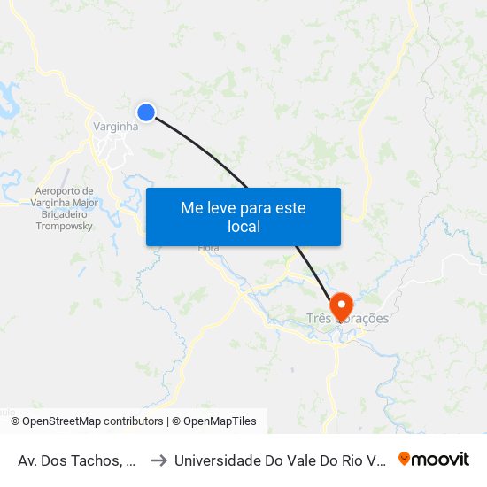 Av. Dos Tachos, 859 to Universidade Do Vale Do Rio Verde map