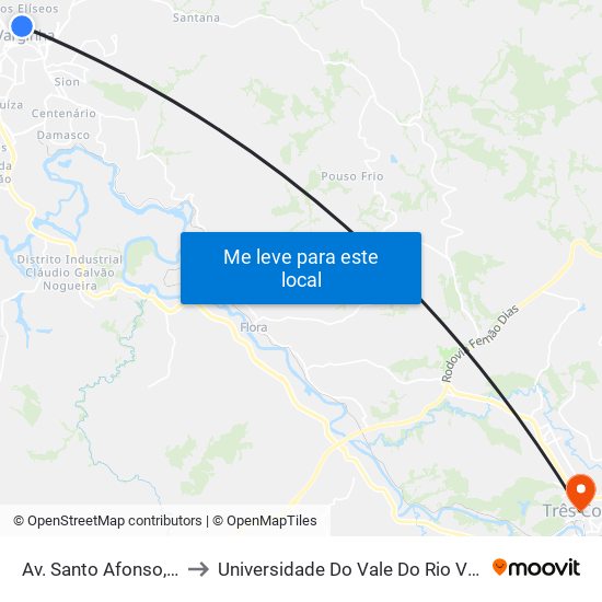 Av. Santo Afonso, 60 to Universidade Do Vale Do Rio Verde map