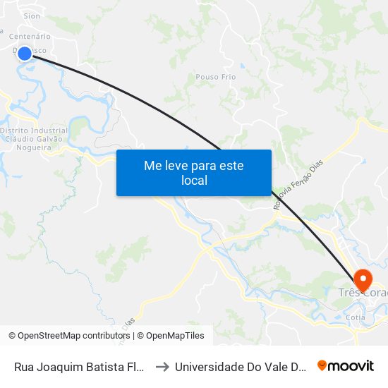 Rua Joaquim Batista Flausino, 201 to Universidade Do Vale Do Rio Verde map
