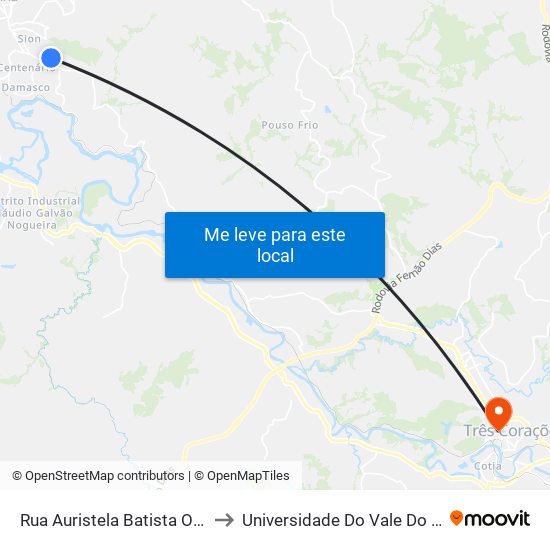 Rua Auristela Batista Oliveira, 25 to Universidade Do Vale Do Rio Verde map