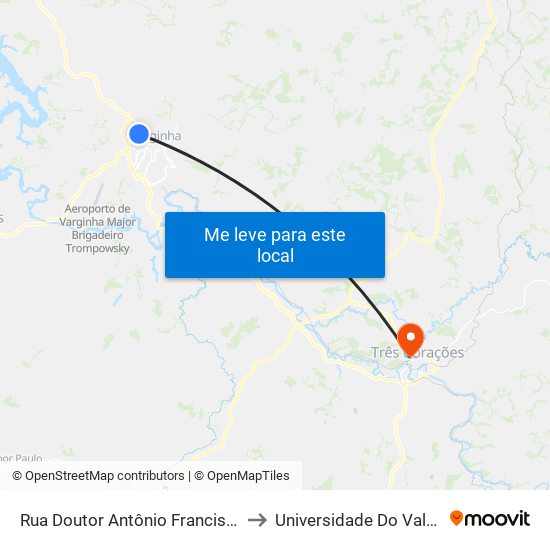 Rua Doutor Antônio Francisco De Oliveira, 280 to Universidade Do Vale Do Rio Verde map