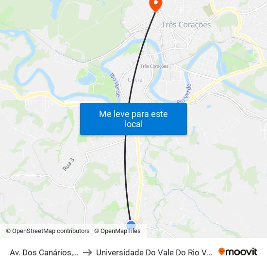 Av. Dos Canários, 65 to Universidade Do Vale Do Rio Verde map