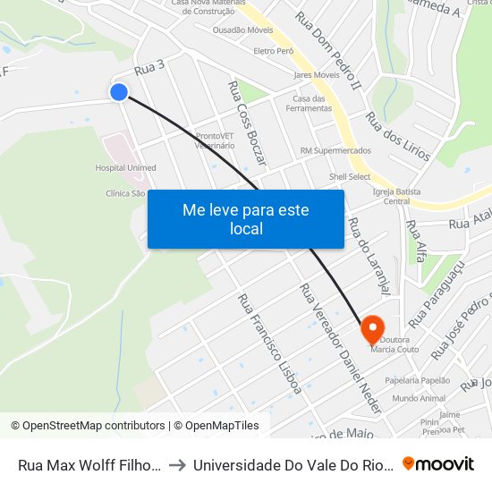 Rua Max Wolff Filho, 418 to Universidade Do Vale Do Rio Verde map