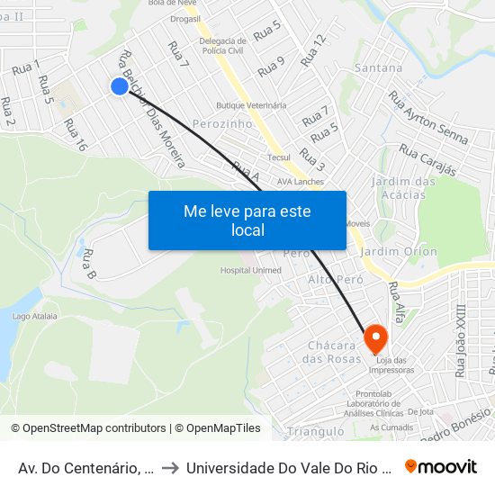Av. Do Centenário, 420 to Universidade Do Vale Do Rio Verde map