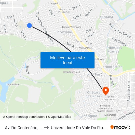 Av. Do Centenário, 566 to Universidade Do Vale Do Rio Verde map