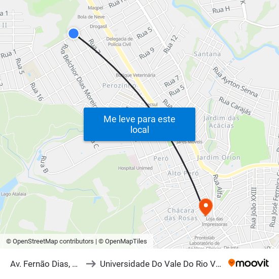 Av. Fernão Dias, 216 to Universidade Do Vale Do Rio Verde map