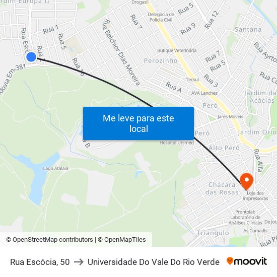 Rua Escócia, 50 to Universidade Do Vale Do Rio Verde map