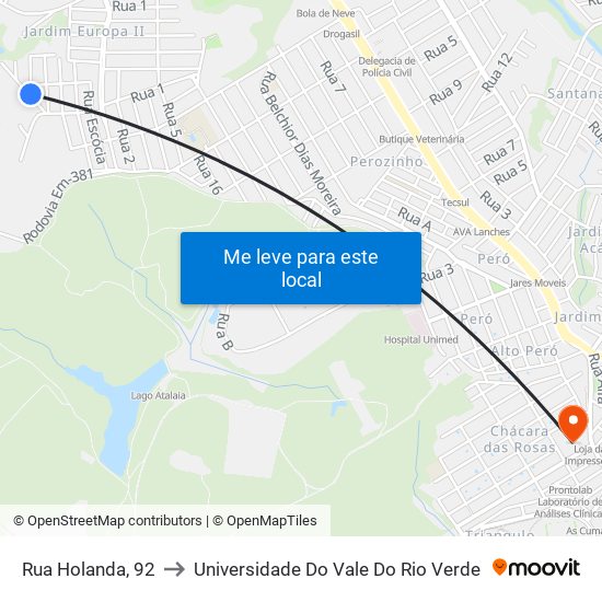 Rua Holanda, 92 to Universidade Do Vale Do Rio Verde map