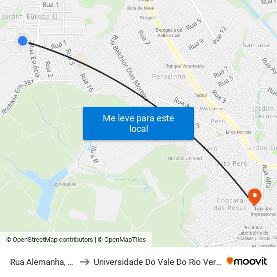 Rua Alemanha, 81 to Universidade Do Vale Do Rio Verde map