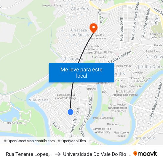 Rua Tenente Lopes, 179 to Universidade Do Vale Do Rio Verde map