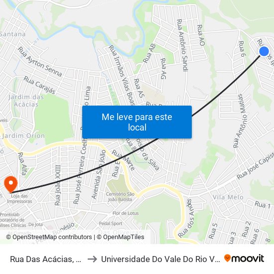 Rua Das Acácias, 816 to Universidade Do Vale Do Rio Verde map