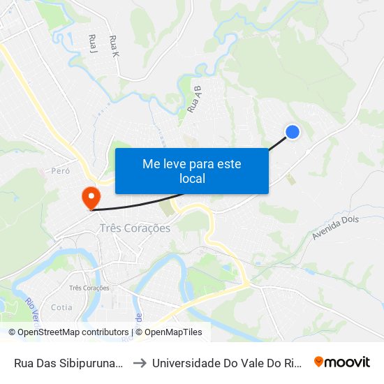 Rua Das Sibipurunas, 311 to Universidade Do Vale Do Rio Verde map